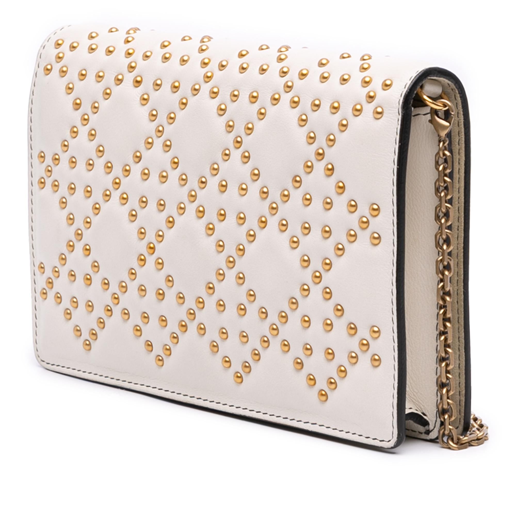 Dior Studded Calfskin Cannage Lady Dior Wallet on Chain