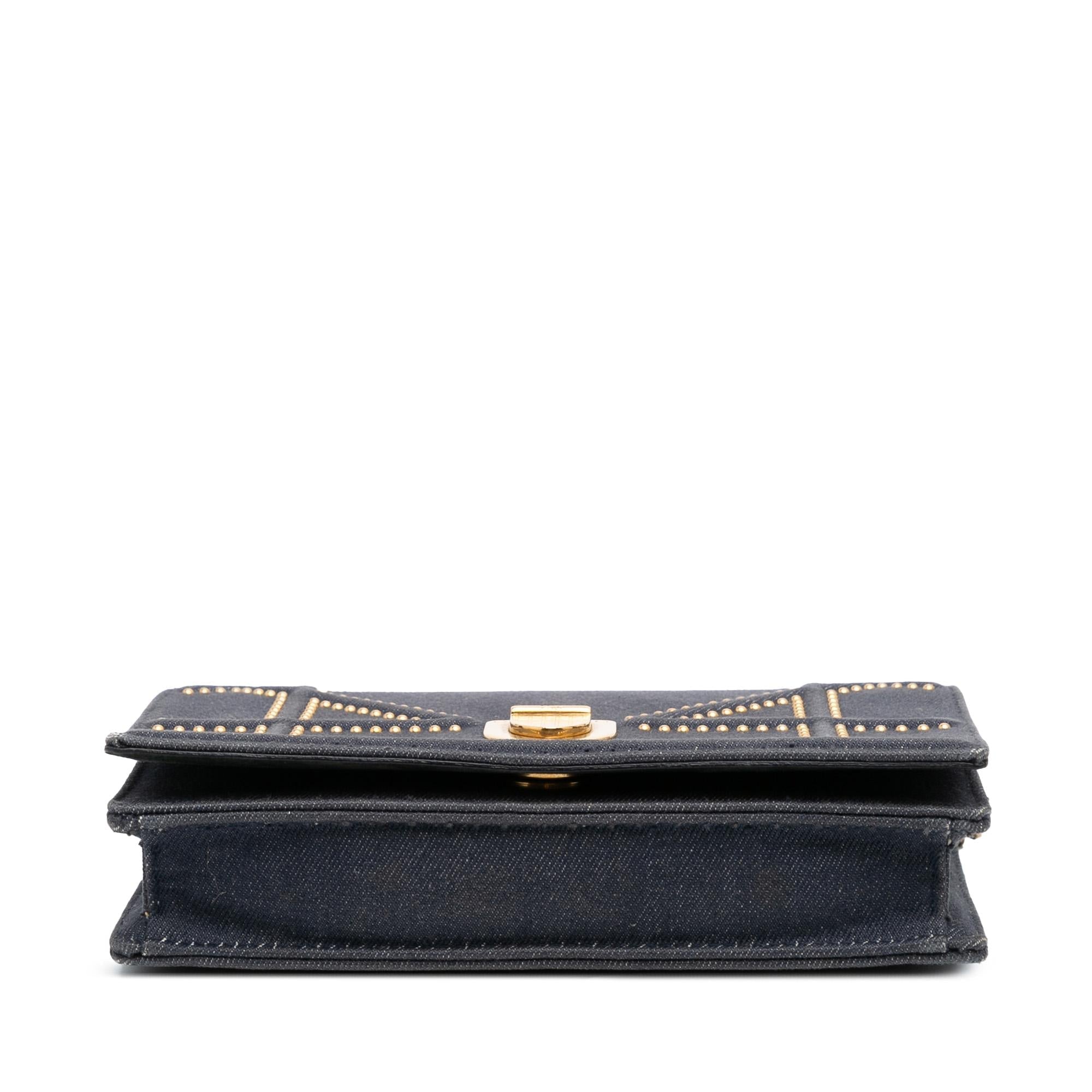 Dior Studded Denim Diorama Wallet on Chain