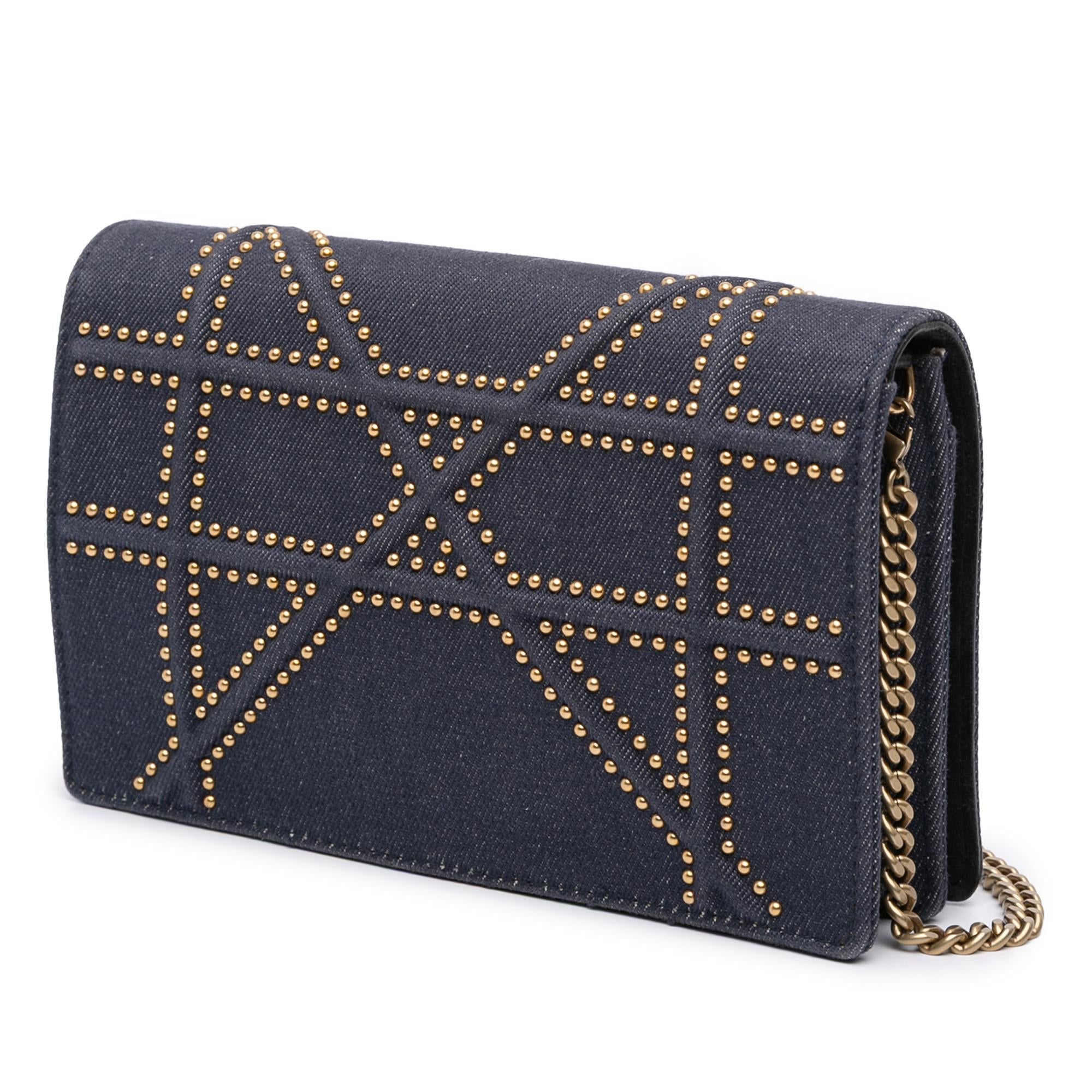 Dior Studded Denim Diorama Wallet on Chain