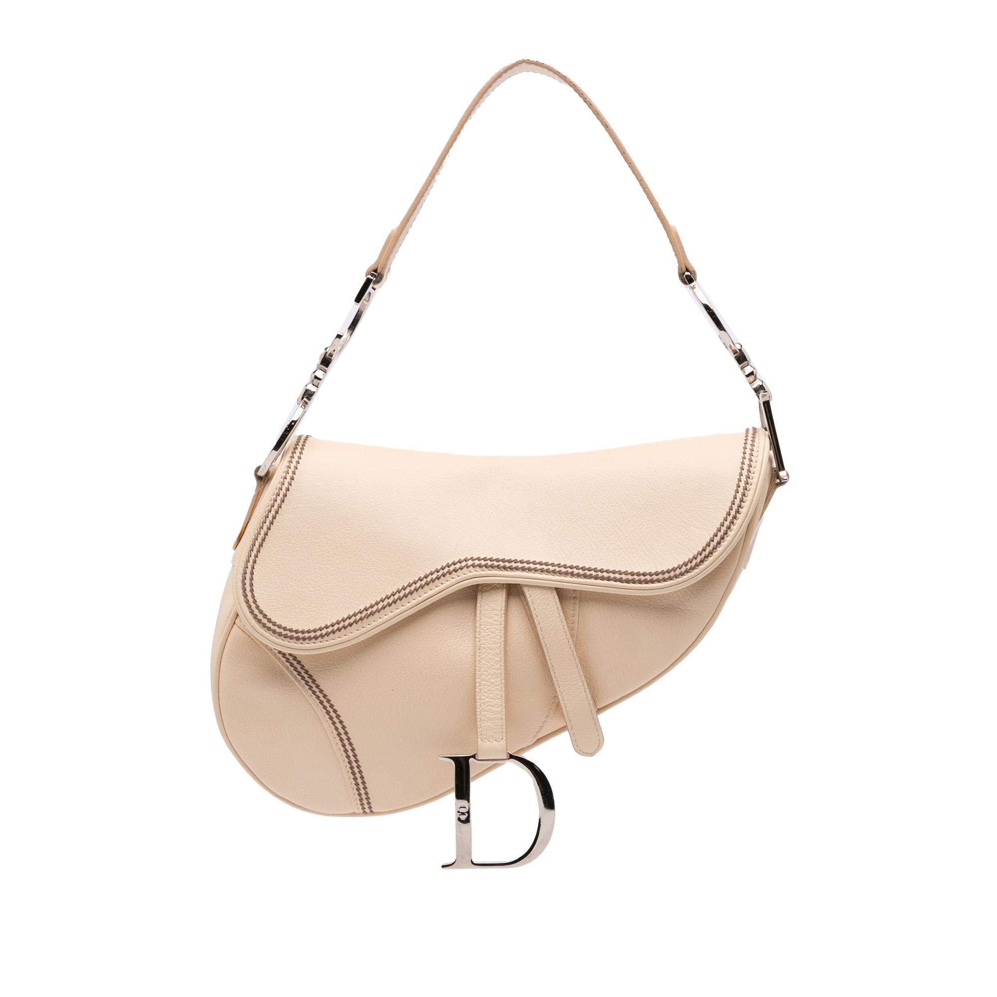 Dior Woven Trim Grained Calfskin Saddle Bag