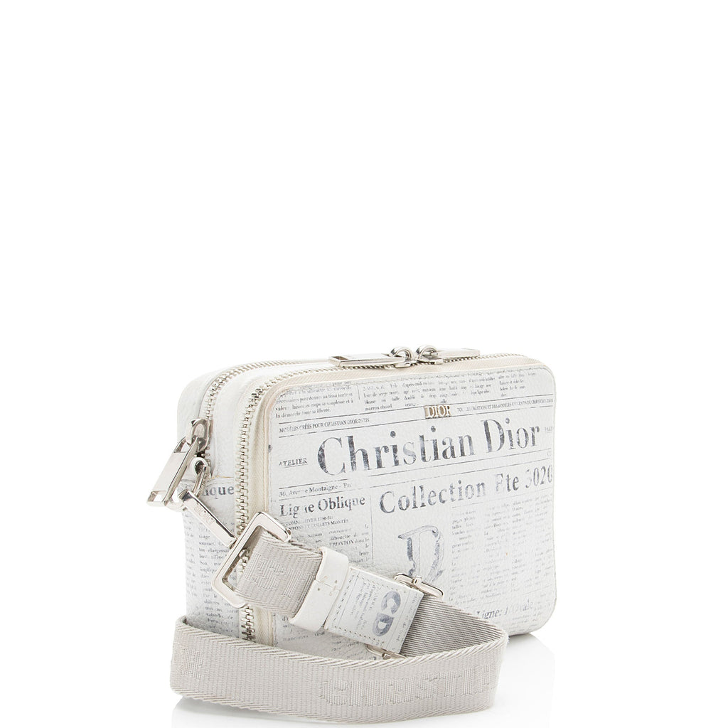 Dior x Daniel Arsham Leather Newsprint Double Zip Crossbody