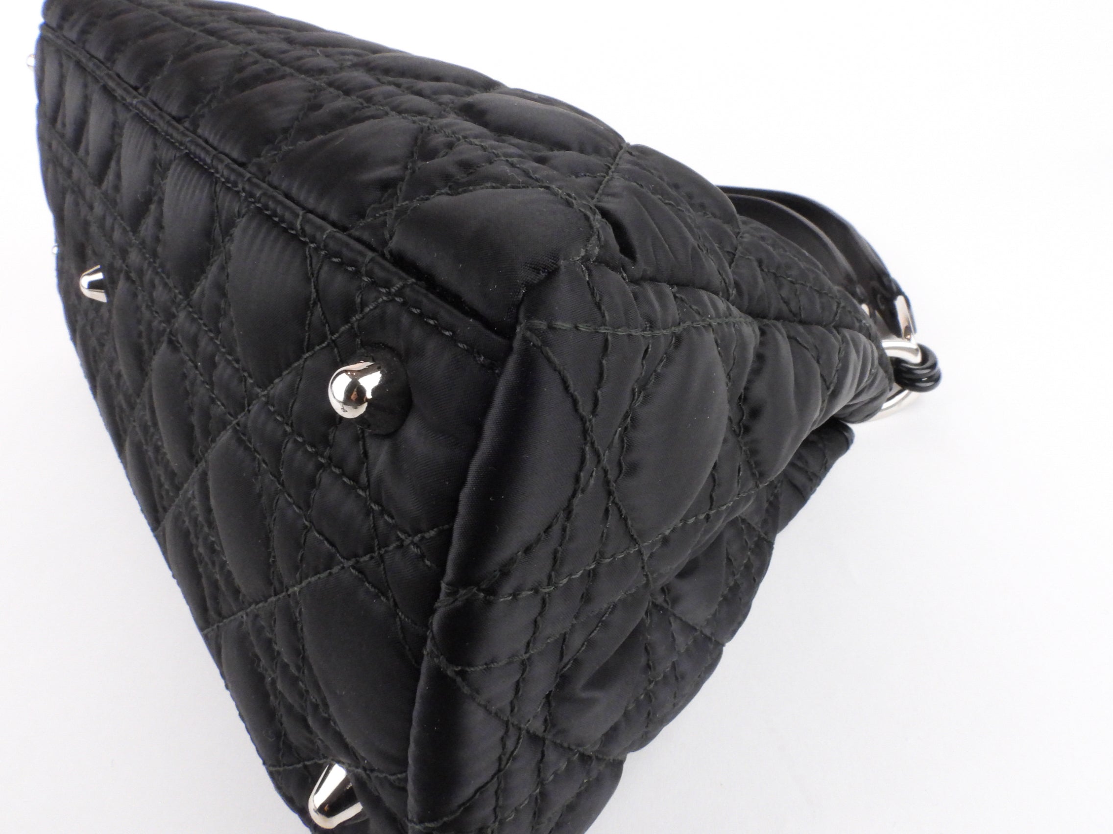 Christian Dior 2009 Black Cannage Quilted Fabric Tote Bag