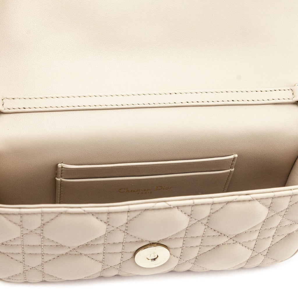 Dior Beige Calfskin Cannage Lady Dior Talk Phone Pouch