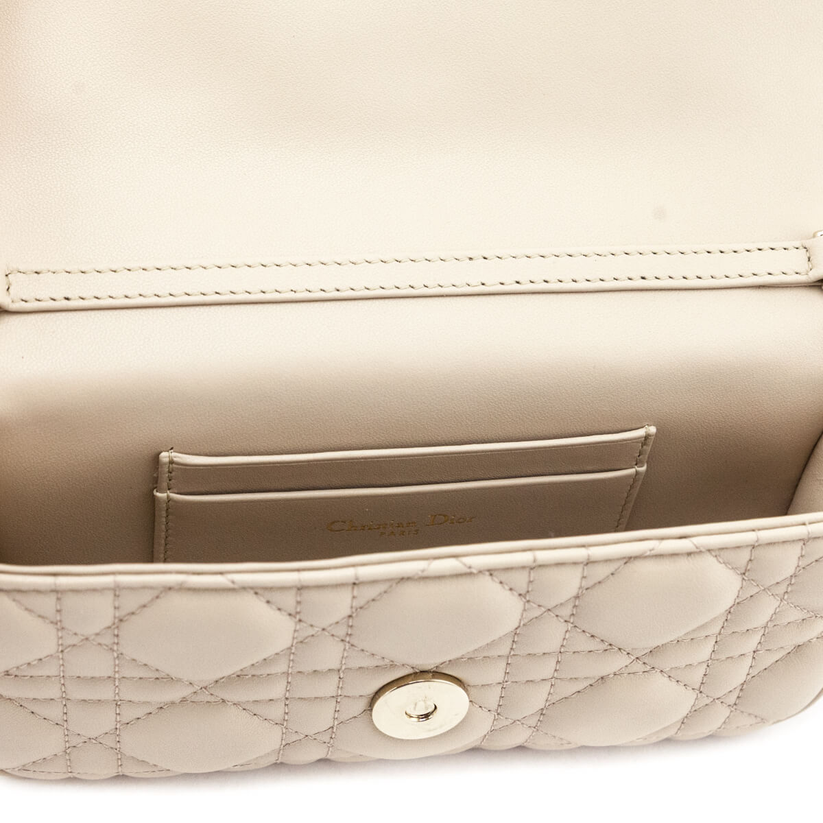 Dior Beige Calfskin Cannage Lady Dior Talk Phone Pouch