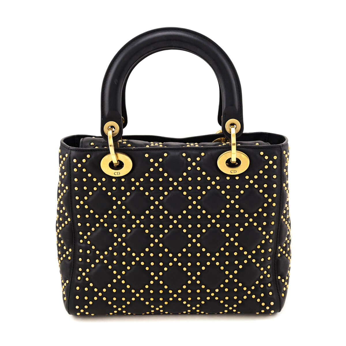 Dior Black Calfskin Studded Cannage Medium Supple Lady Dior