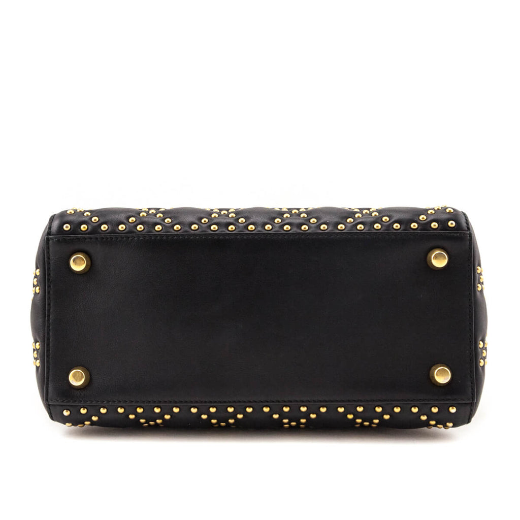 Dior Black Calfskin Studded Cannage Medium Supple Lady Dior
