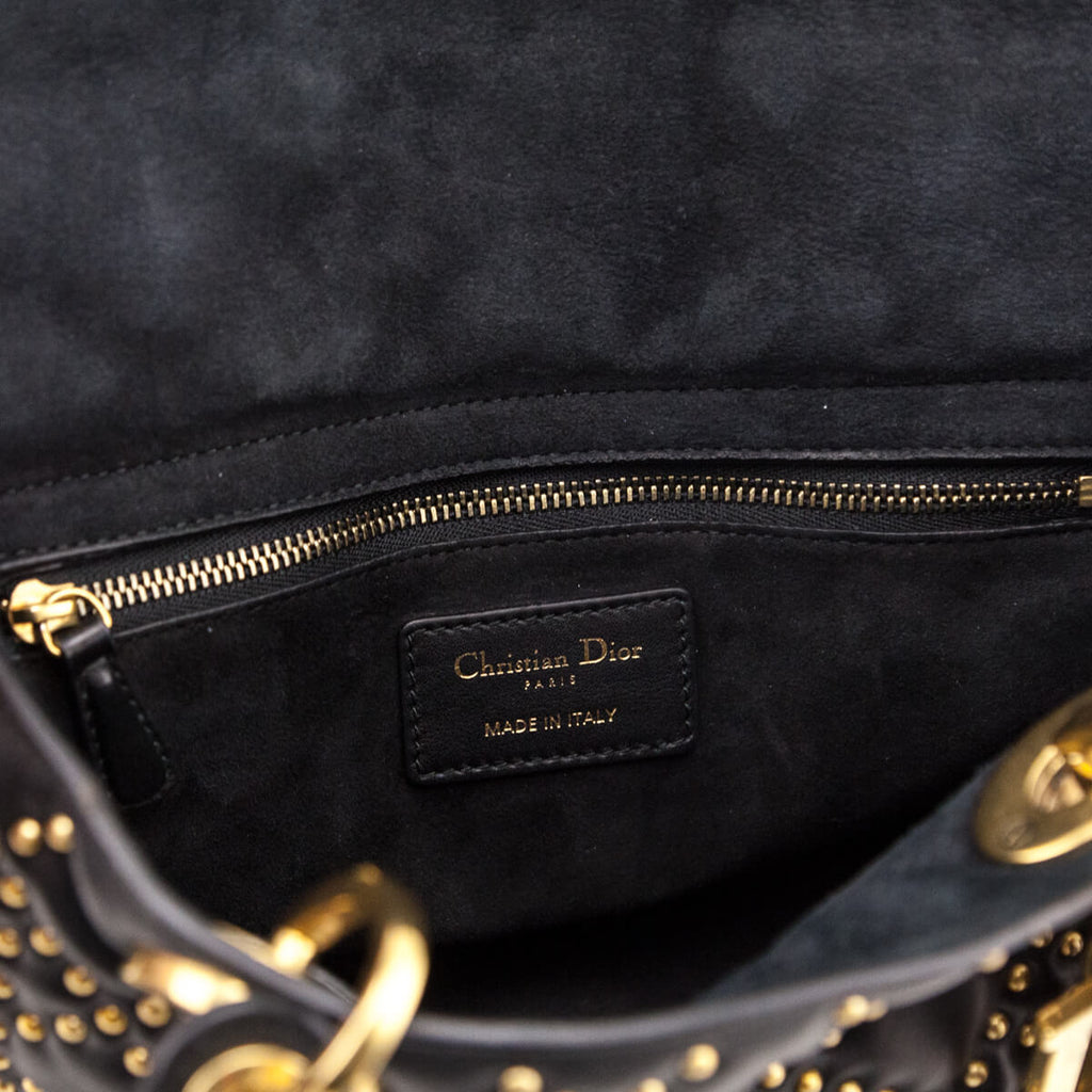 Dior Black Calfskin Studded Cannage Medium Supple Lady Dior