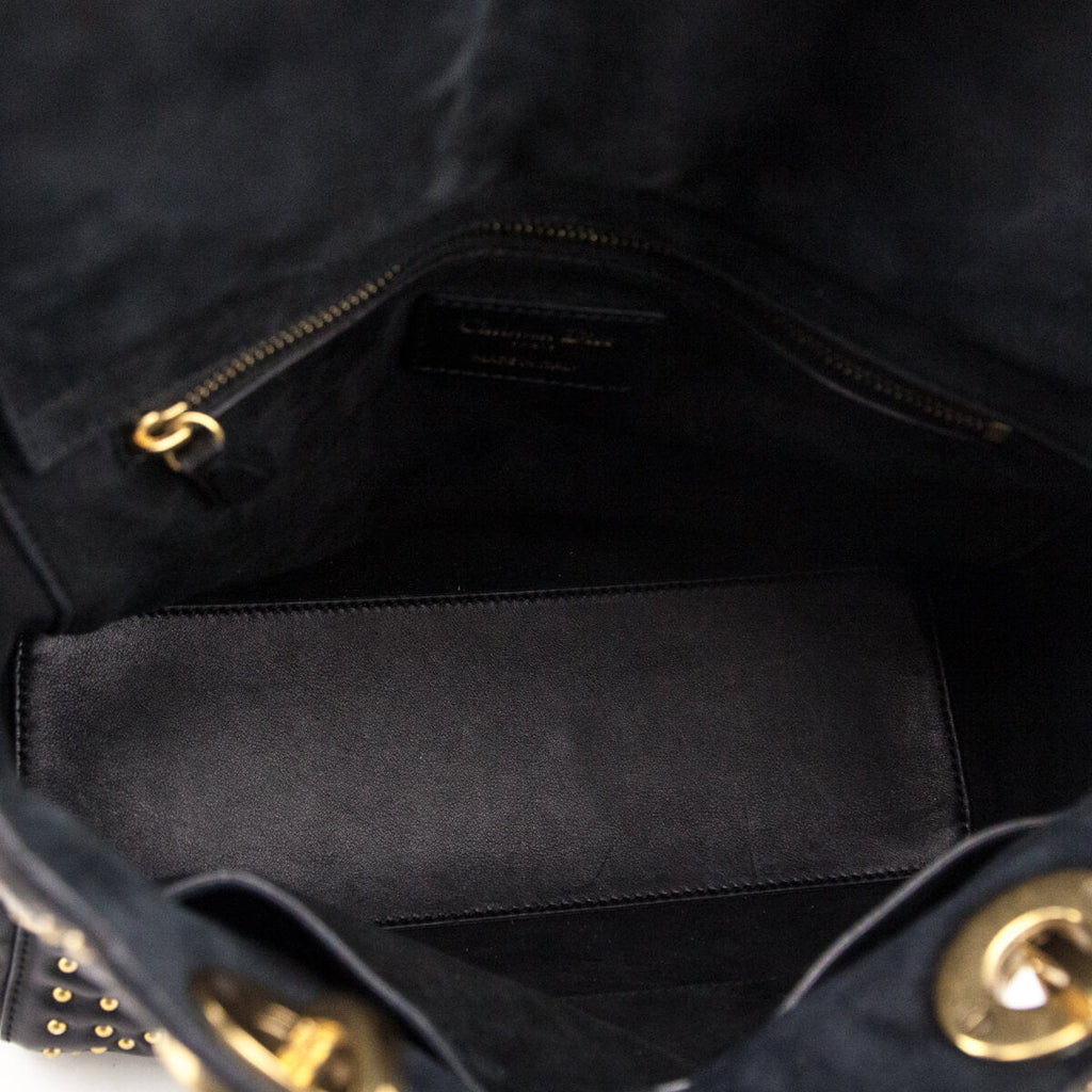 Dior Black Calfskin Studded Cannage Medium Supple Lady Dior