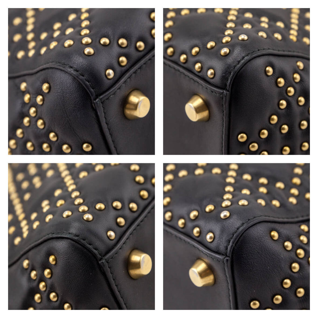 Dior Black Calfskin Studded Cannage Medium Supple Lady Dior