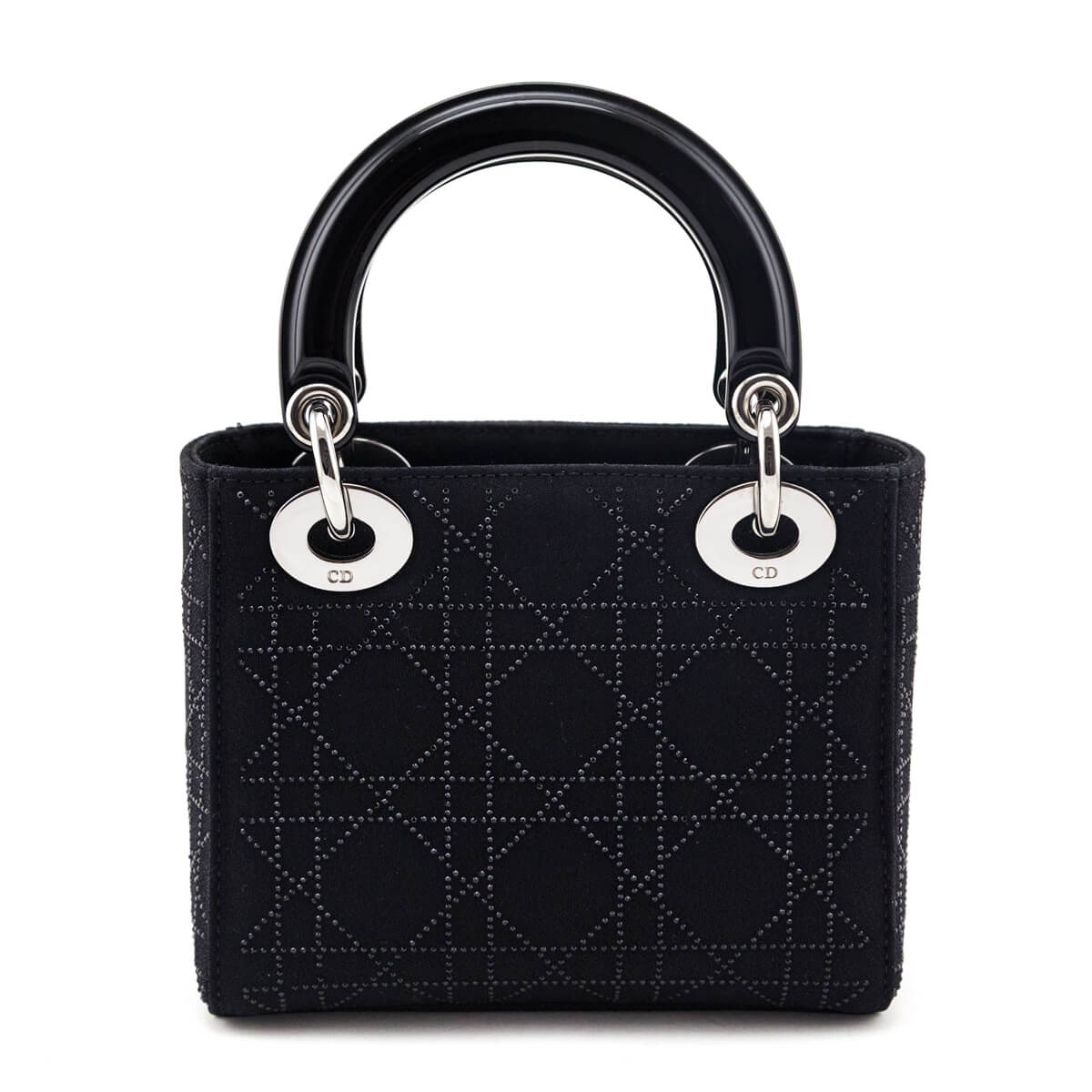 Dior Black Canvas Crystal Studded Cannage Mini Lady Dior