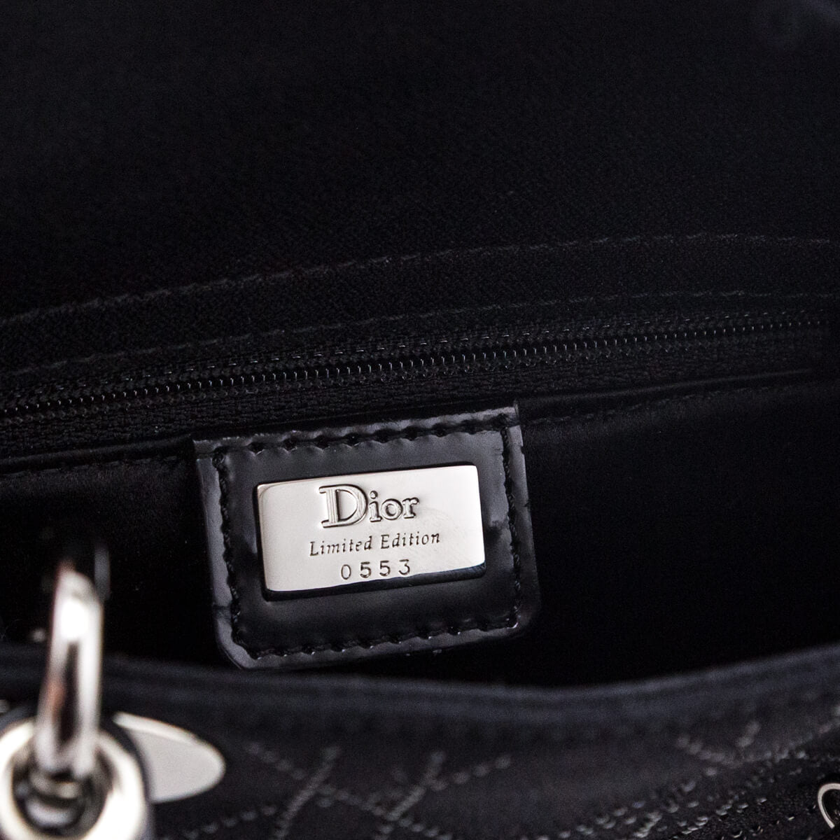 Dior Black Canvas Crystal Studded Cannage Mini Lady Dior