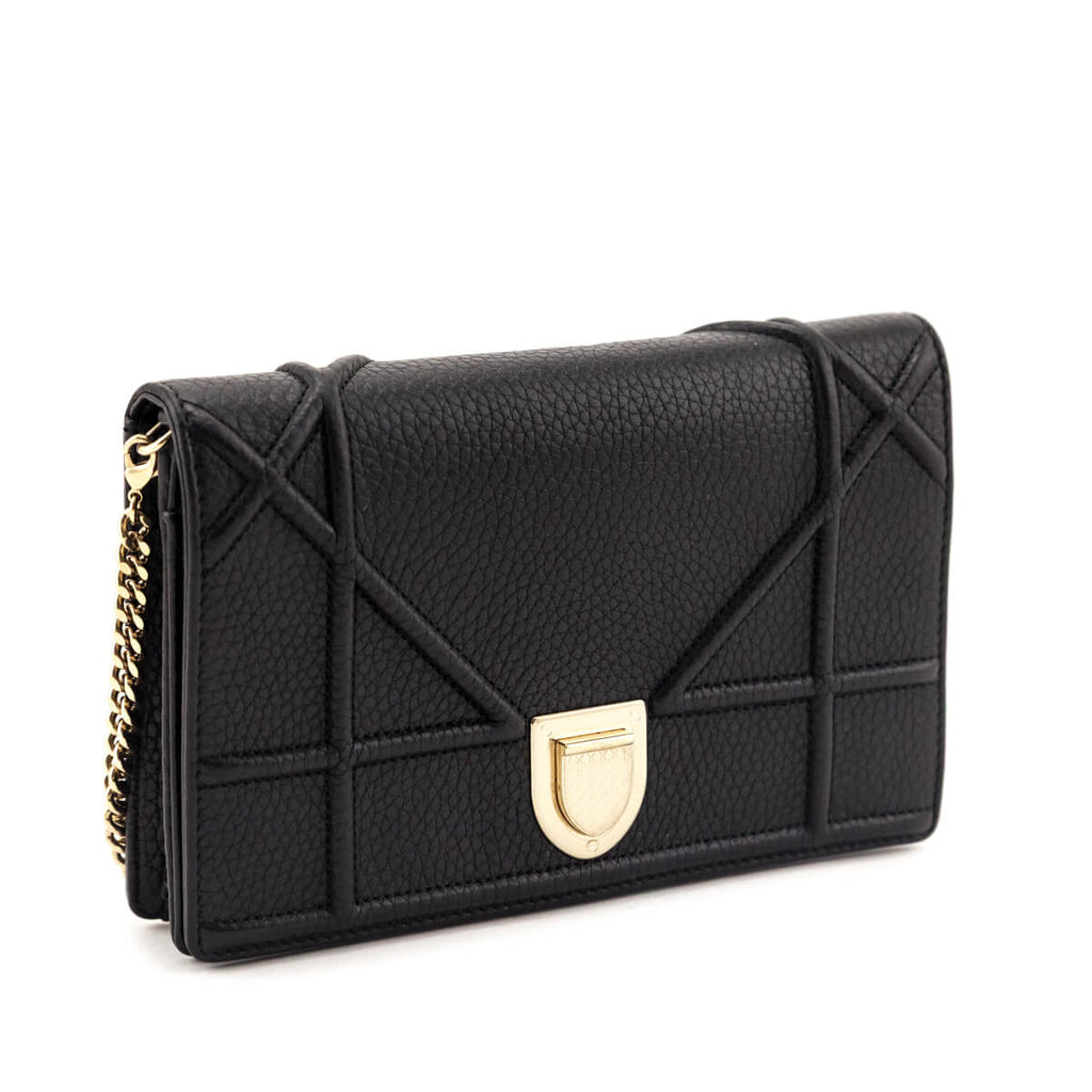 Dior Black Grained Calfskin Diorama Wallet on Chain Clutch