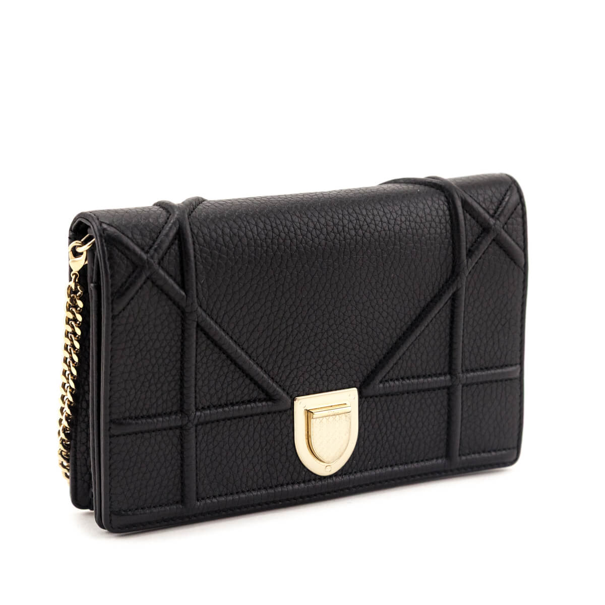 Dior Black Grained Calfskin Diorama Wallet on Chain Clutch