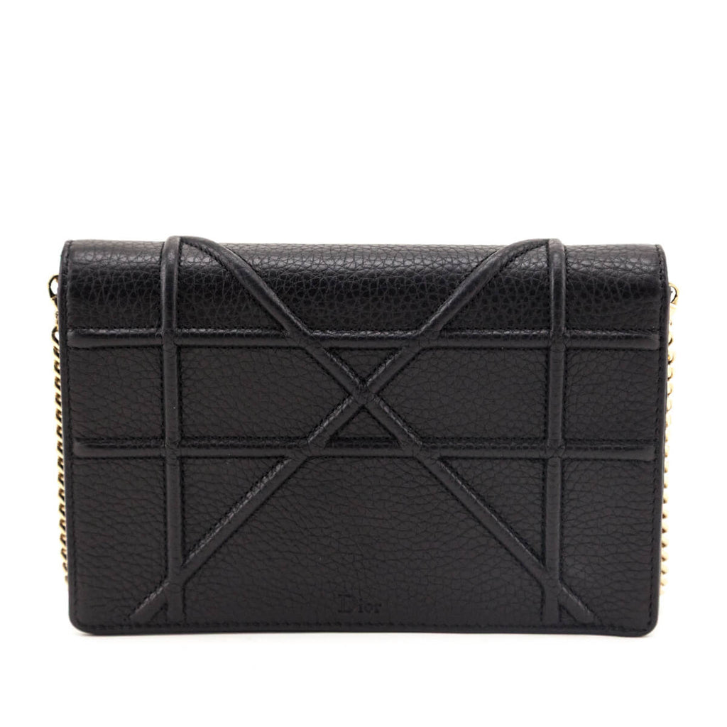 Dior Black Grained Calfskin Diorama Wallet on Chain Clutch