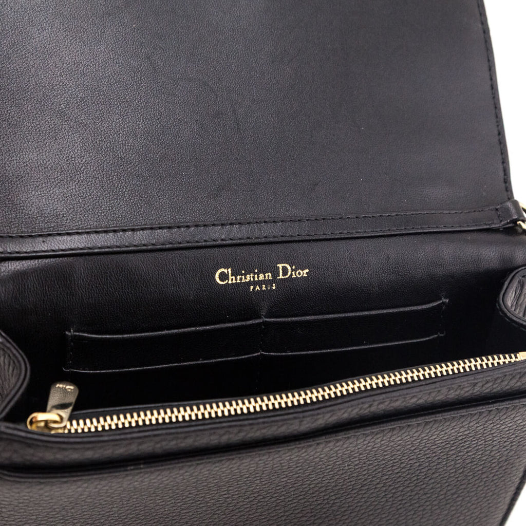 Dior Black Grained Calfskin Diorama Wallet on Chain Clutch