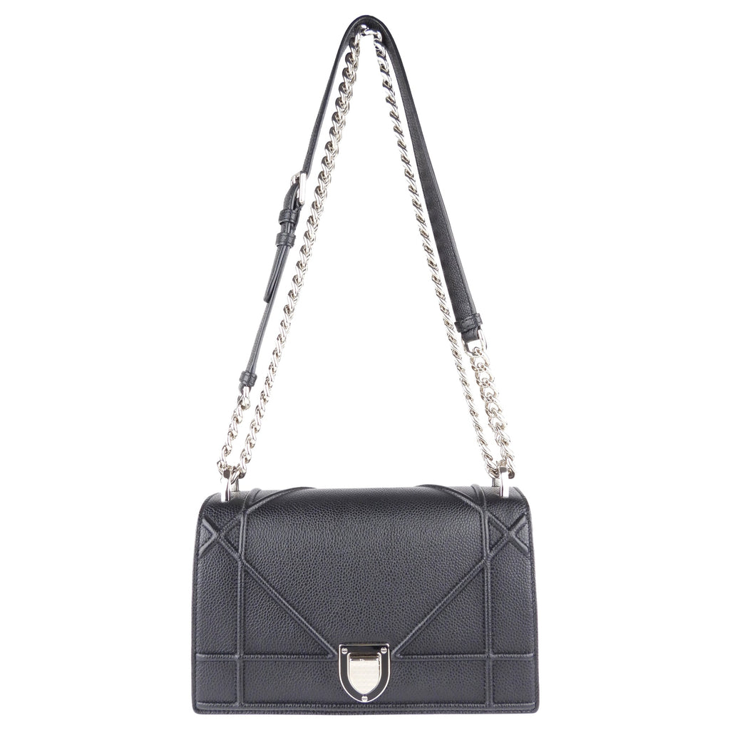 Dior Black Grained Leather Diorama Chain Flap Bag