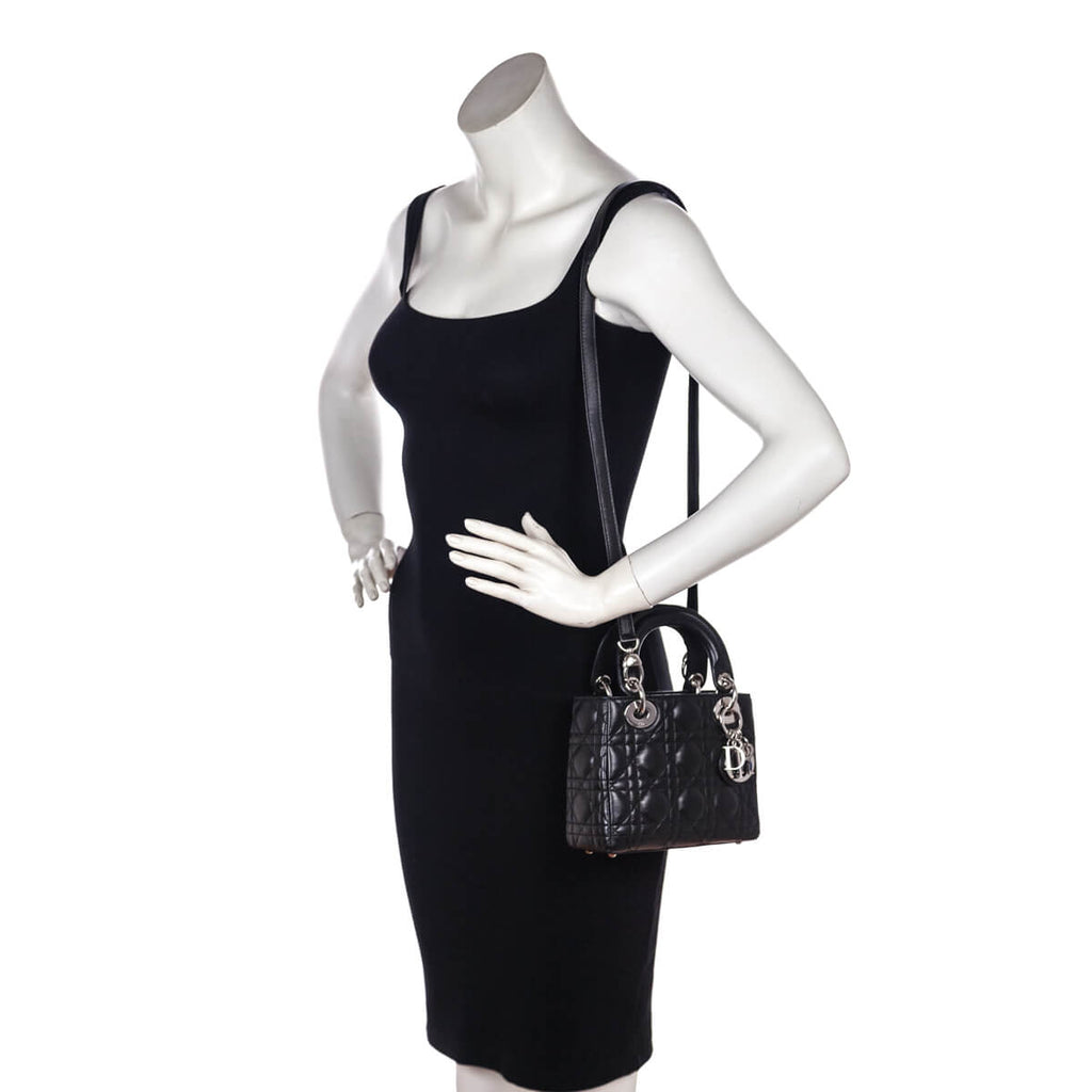 Dior Black Lambskin Cannage Mini Lady Dior