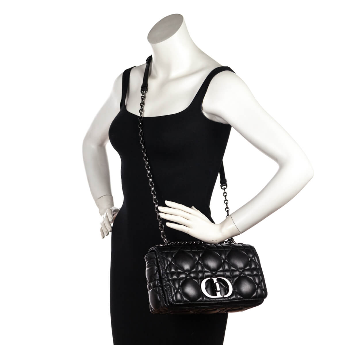 Dior Black Lambskin Quilted Macrocannage Medium Caro Bag