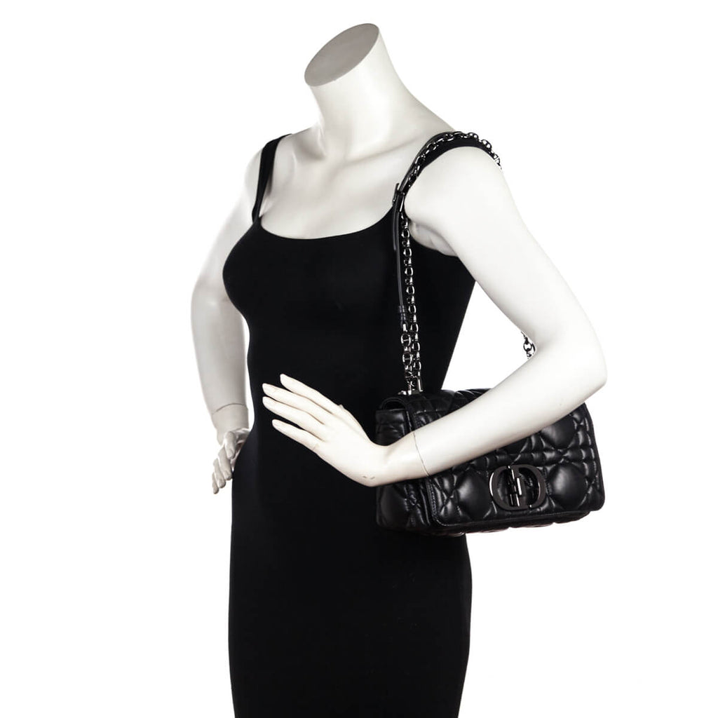 Dior Black Lambskin Quilted Macrocannage Medium Caro Bag