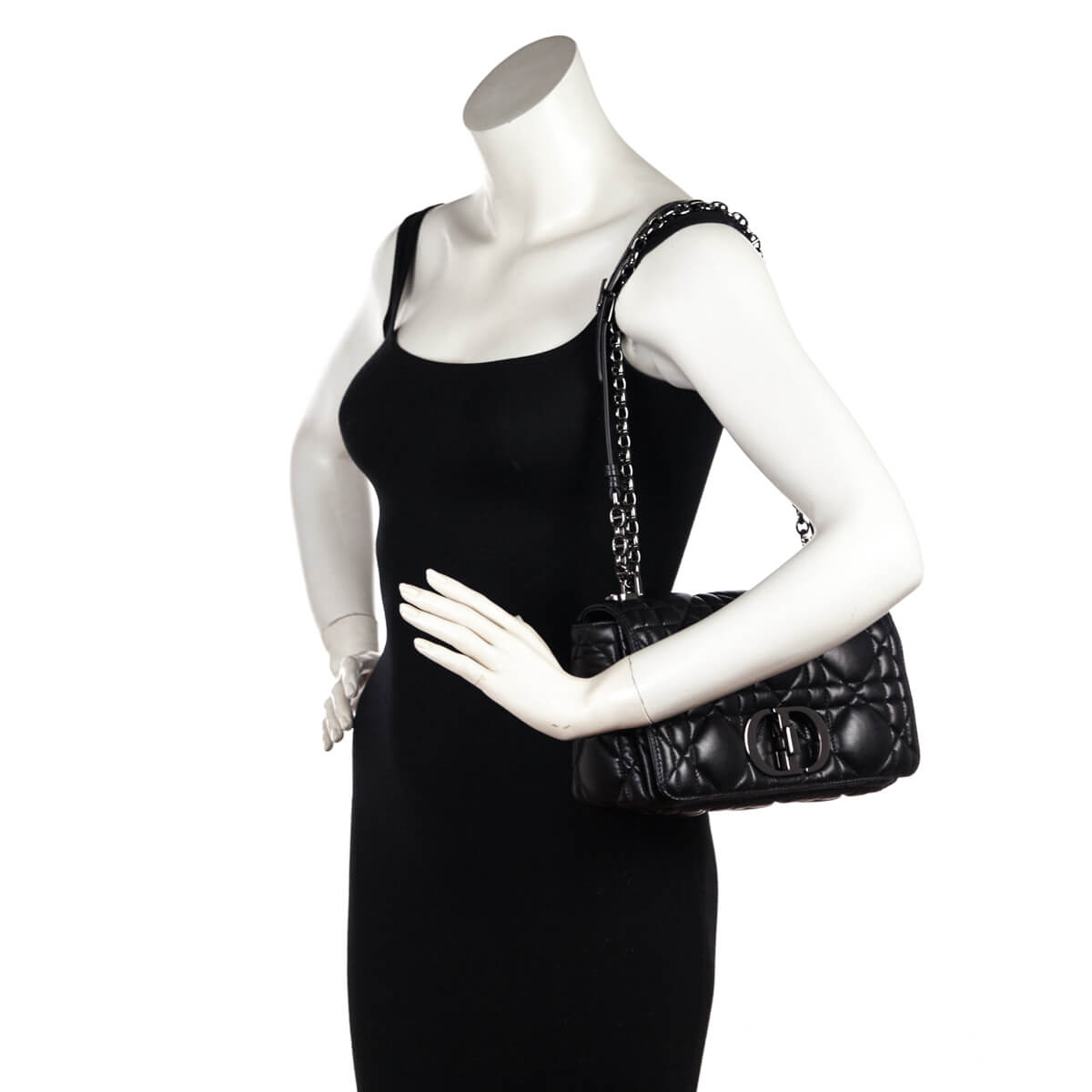 Dior Black Lambskin Quilted Macrocannage Medium Caro Bag