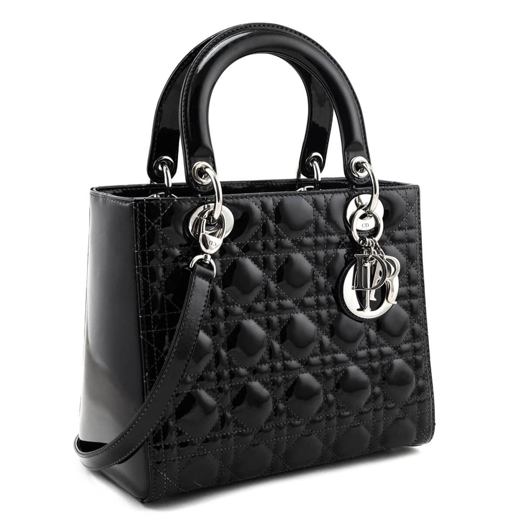 Dior Black Patent Cannage Medium Lady Dior
