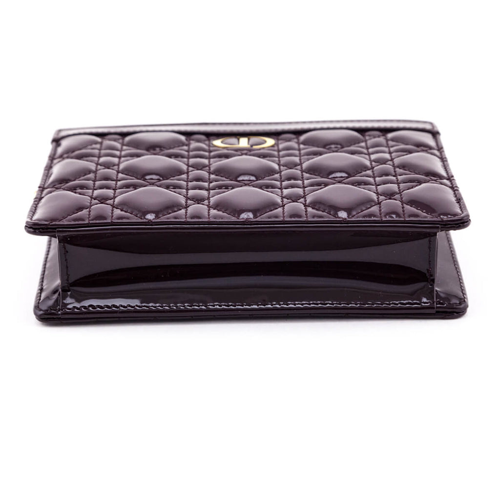 Dior Burgundy Patent Quilted Cannage Caro Zipped Pouch With Chain