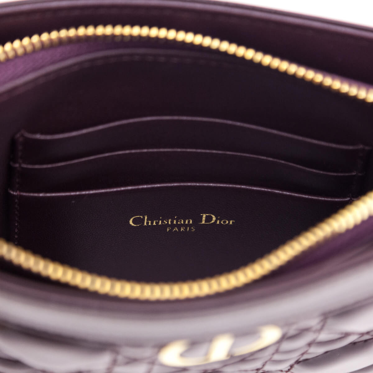Dior Burgundy Patent Quilted Cannage Caro Zipped Pouch With Chain