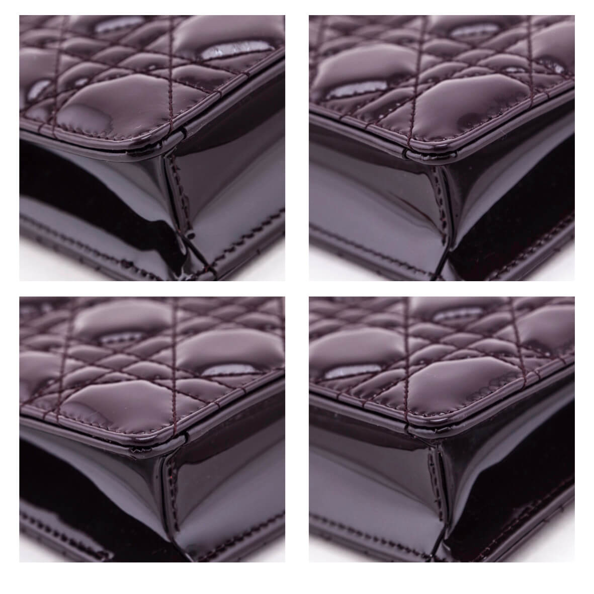 Dior Burgundy Patent Quilted Cannage Caro Zipped Pouch With Chain