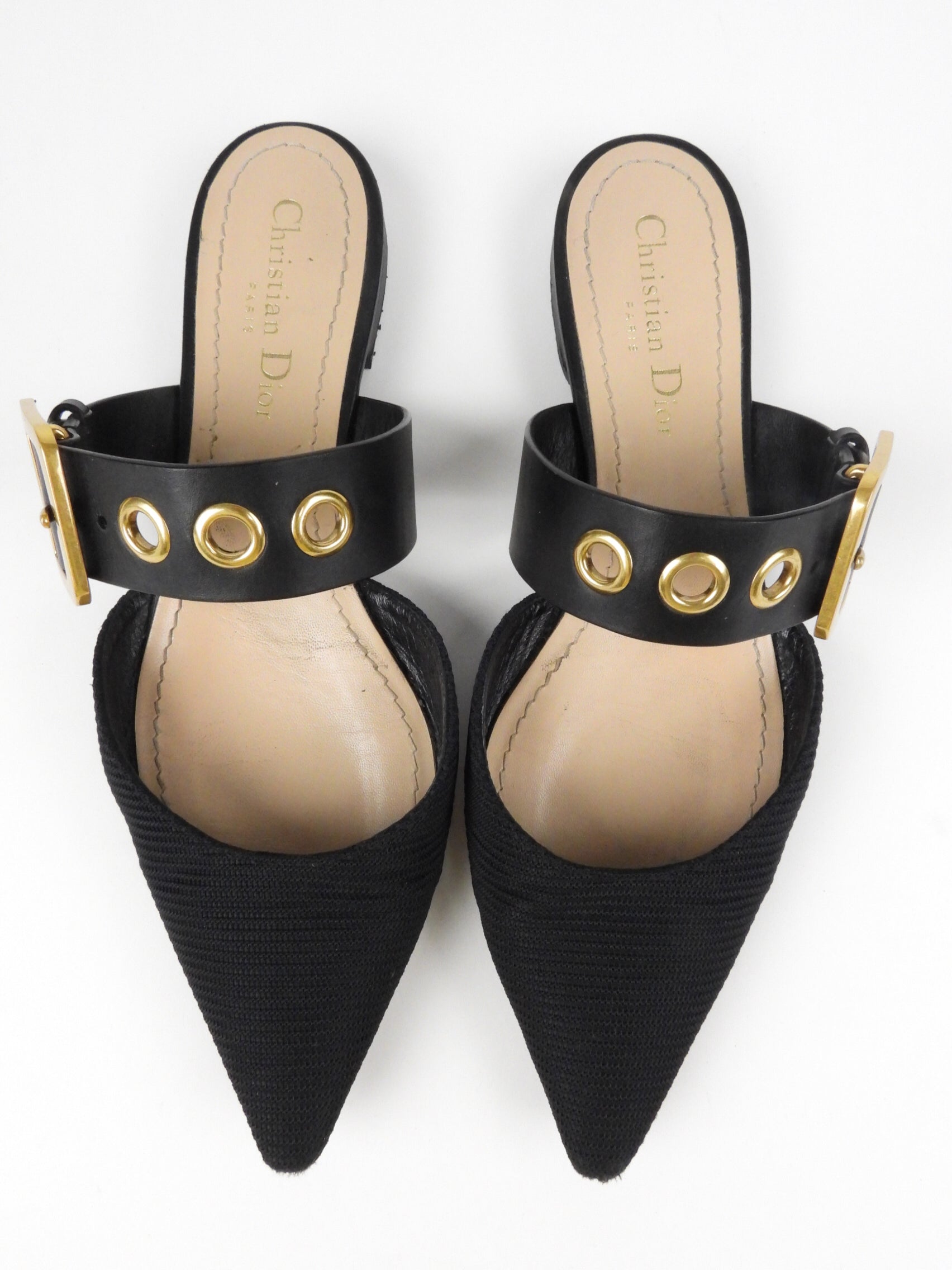 Dior D-Dior Black Technical Fabric and Leather Flat Mules - 39