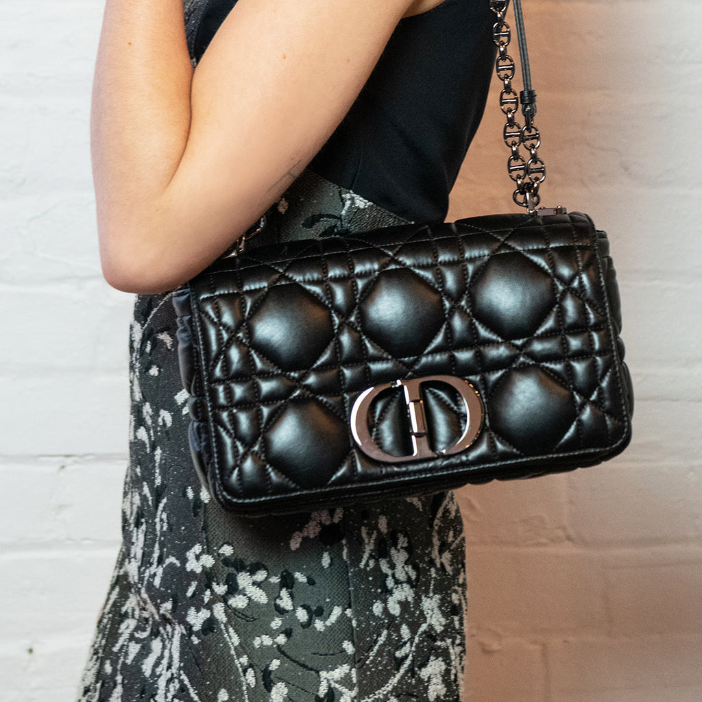 Dior Black Lambskin Quilted Macrocannage Medium Caro Bag