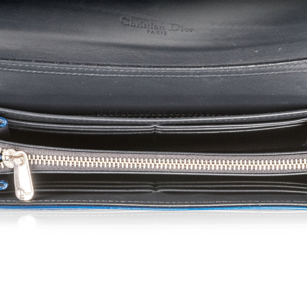 Christian Dior Cannage Metallic Wallet Blue