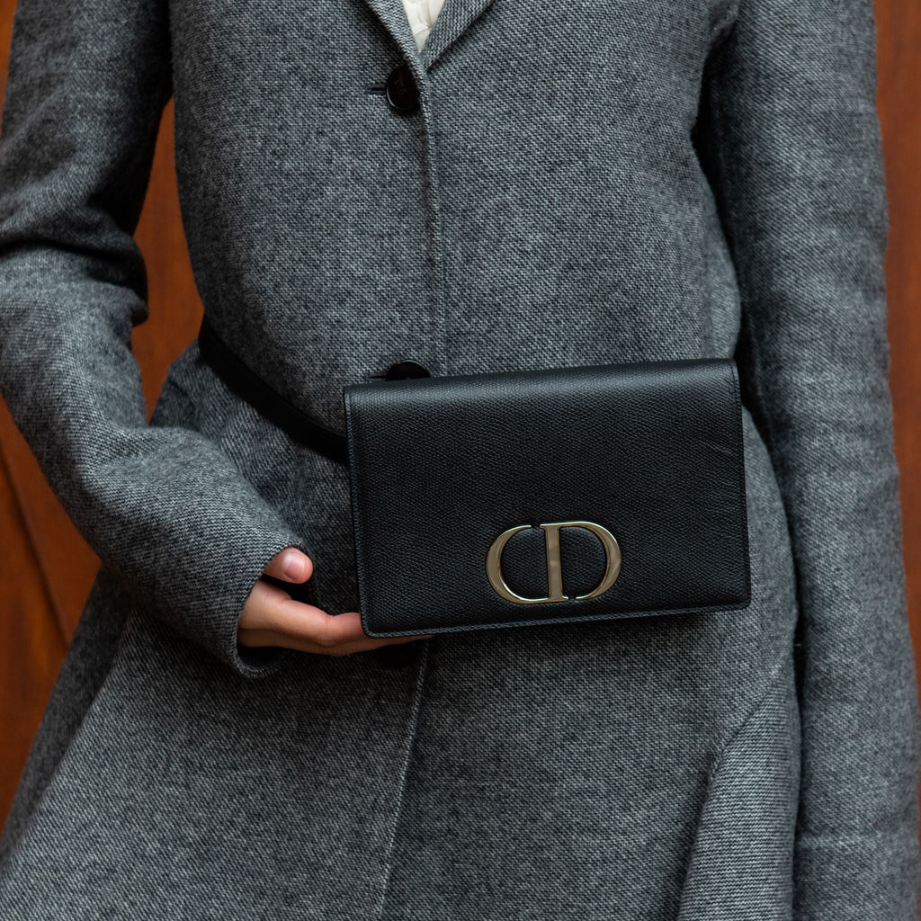 Dior Black Grained Calfskin 2-in-1 30 Montaigne Pouch