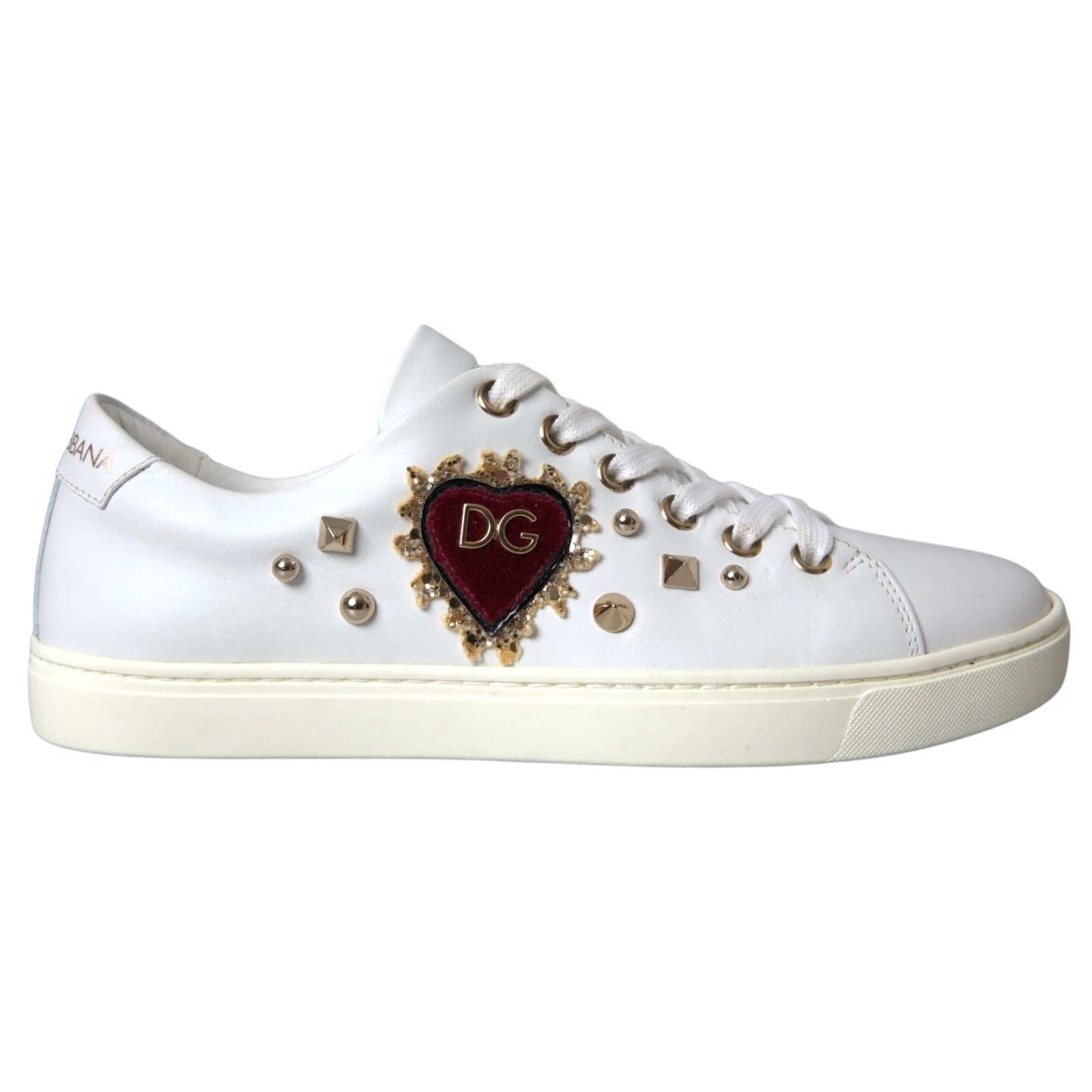 DOLCE & GABBANA GOLD HEART CALFSKIN LEATHER SNEAKERS