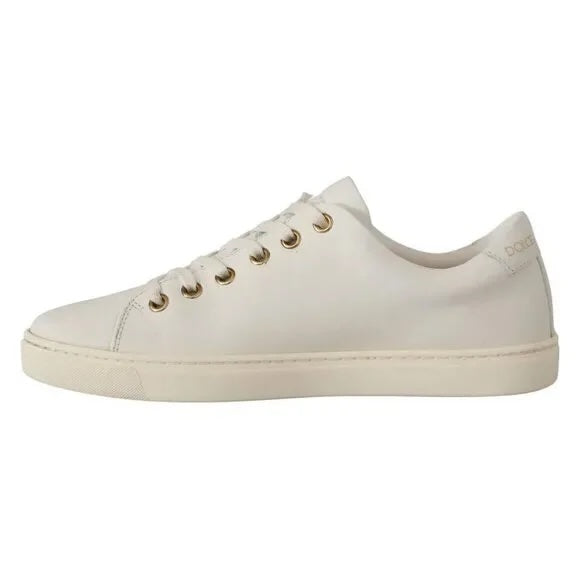 DOLCE & GABBANA GOLD HEART CALFSKIN LEATHER SNEAKERS
