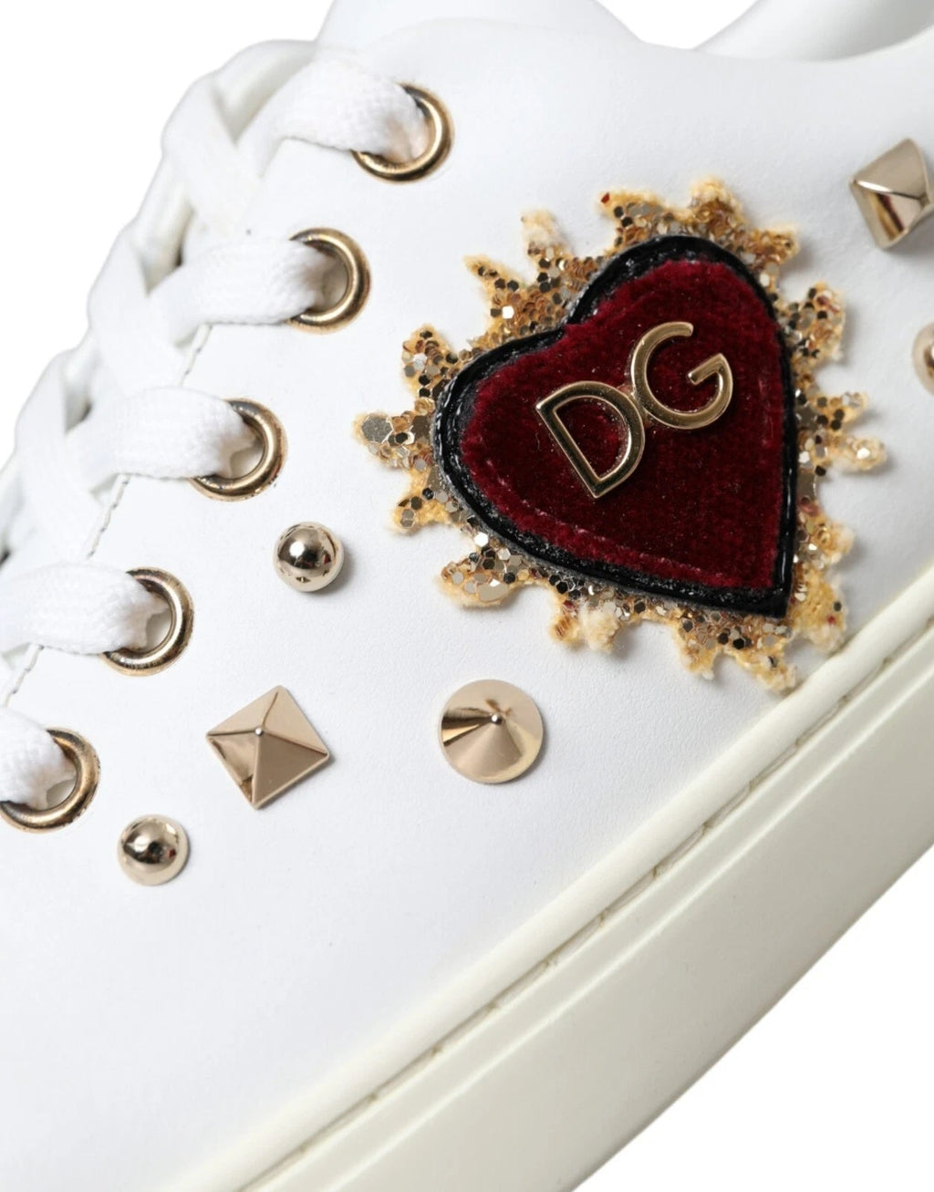 DOLCE & GABBANA GOLD HEART CALFSKIN LEATHER SNEAKERS