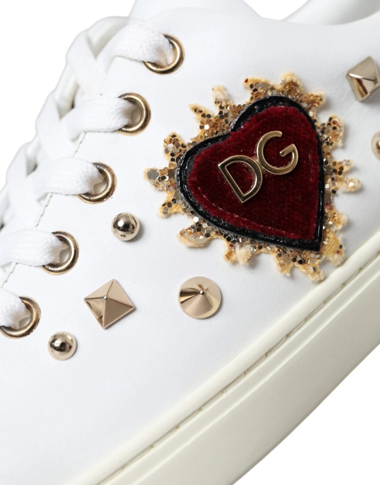 DOLCE & GABBANA GOLD HEART CALFSKIN LEATHER SNEAKERS