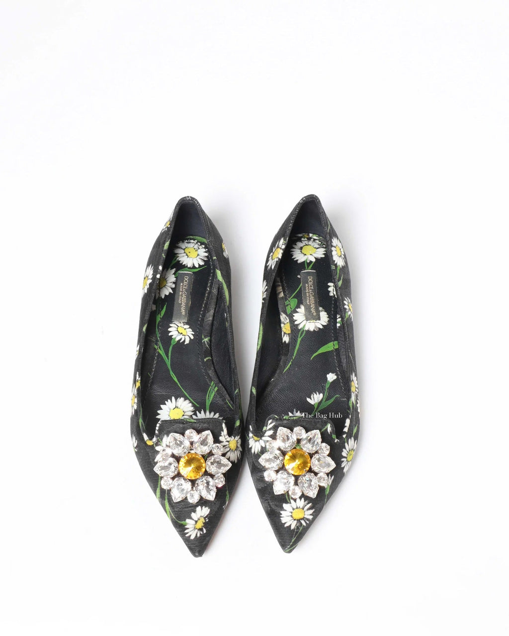 DOLCE & GABBANA FLORAL PRINT BROCADE CRYSTAL EMBELLISHED FLATS