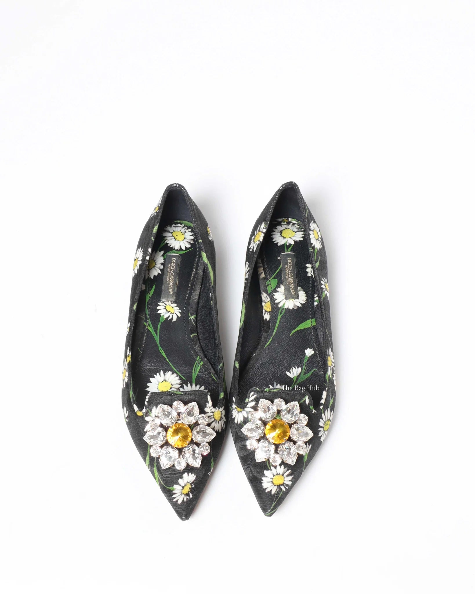 DOLCE & GABBANA FLORAL PRINT BROCADE CRYSTAL EMBELLISHED FLATS