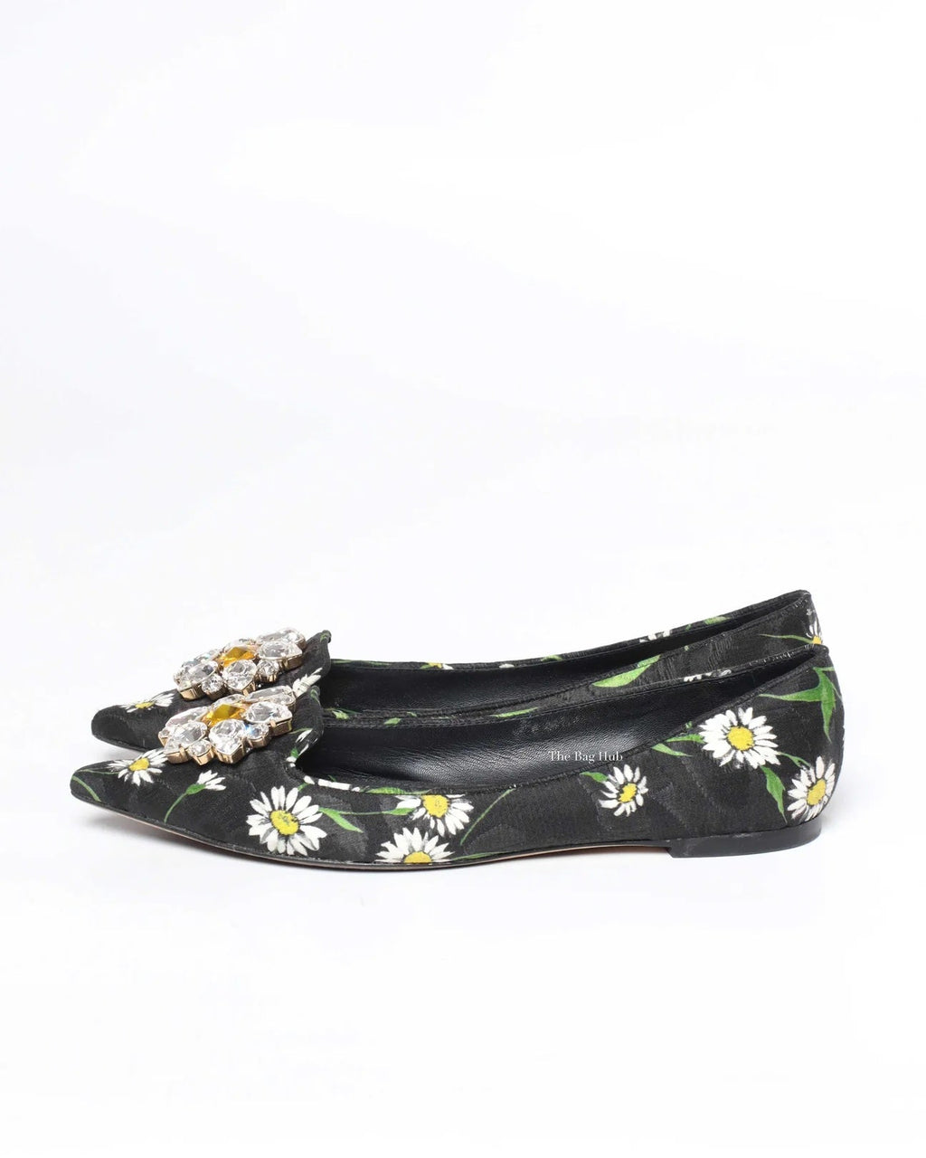DOLCE & GABBANA FLORAL PRINT BROCADE CRYSTAL EMBELLISHED FLATS