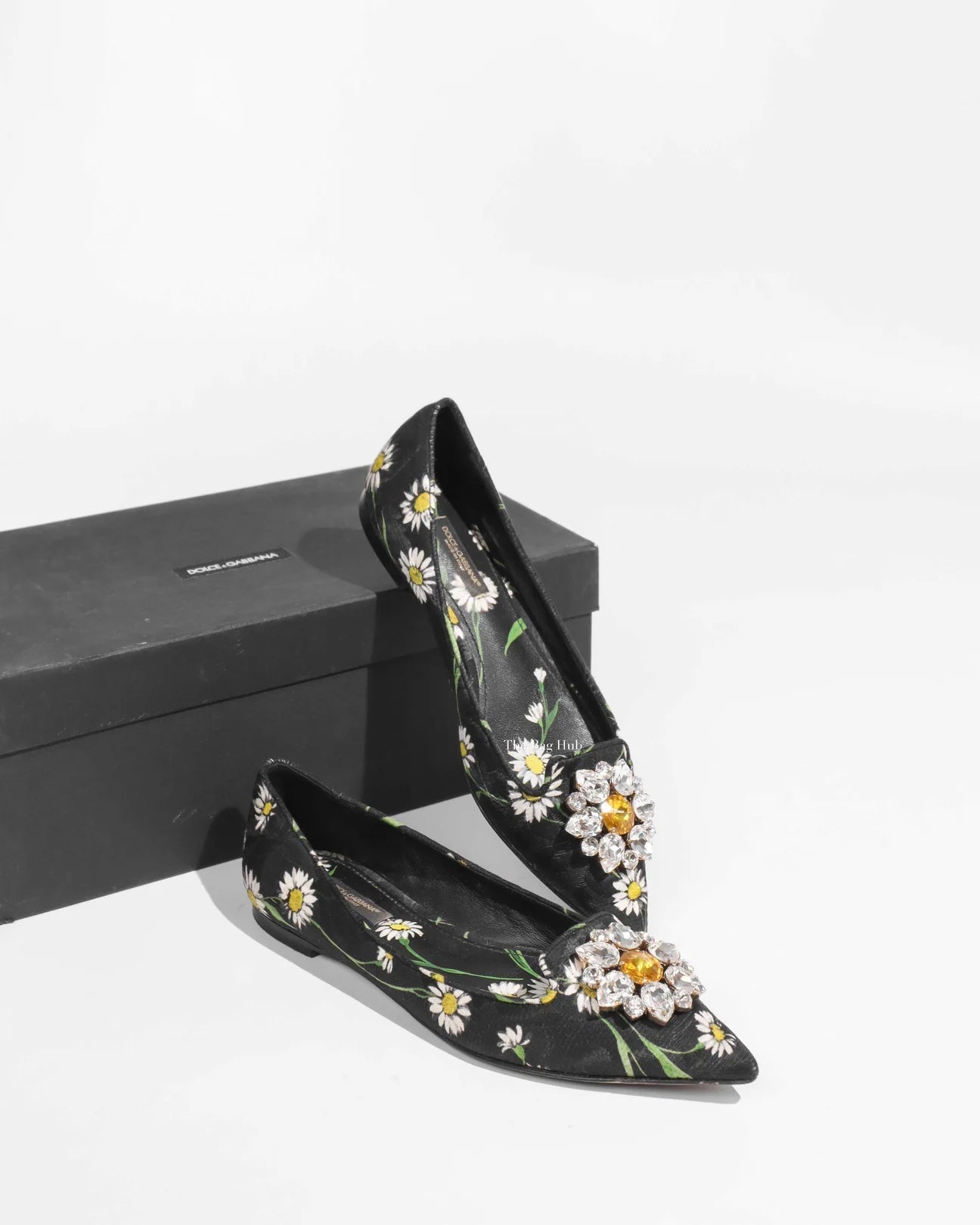 DOLCE & GABBANA FLORAL PRINT BROCADE CRYSTAL EMBELLISHED FLATS