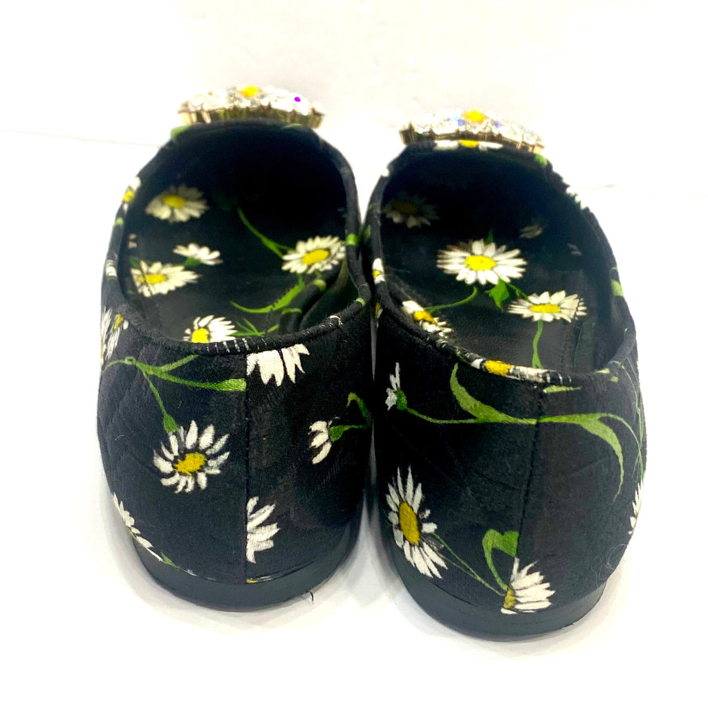 DOLCE & GABBANA FLORAL PRINT BROCADE CRYSTAL EMBELLISHED FLATS