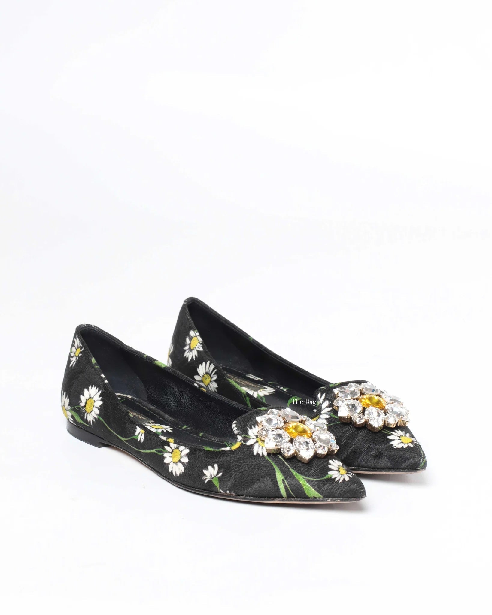 DOLCE & GABBANA FLORAL PRINT BROCADE CRYSTAL EMBELLISHED FLATS