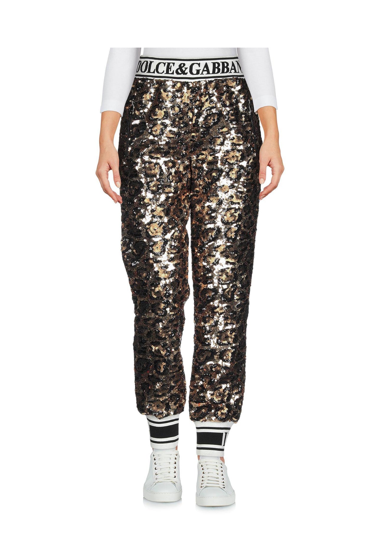 DOLCE & GABBANA GOLD SEQUINED TRACK TROUSERS