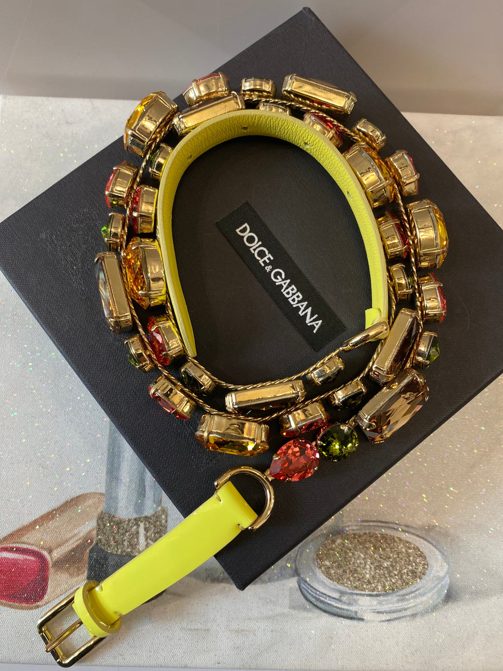 DOLCE & GABBANA YELLOW GOLD MULTICOLOR CRYSTALS WAIST BELT