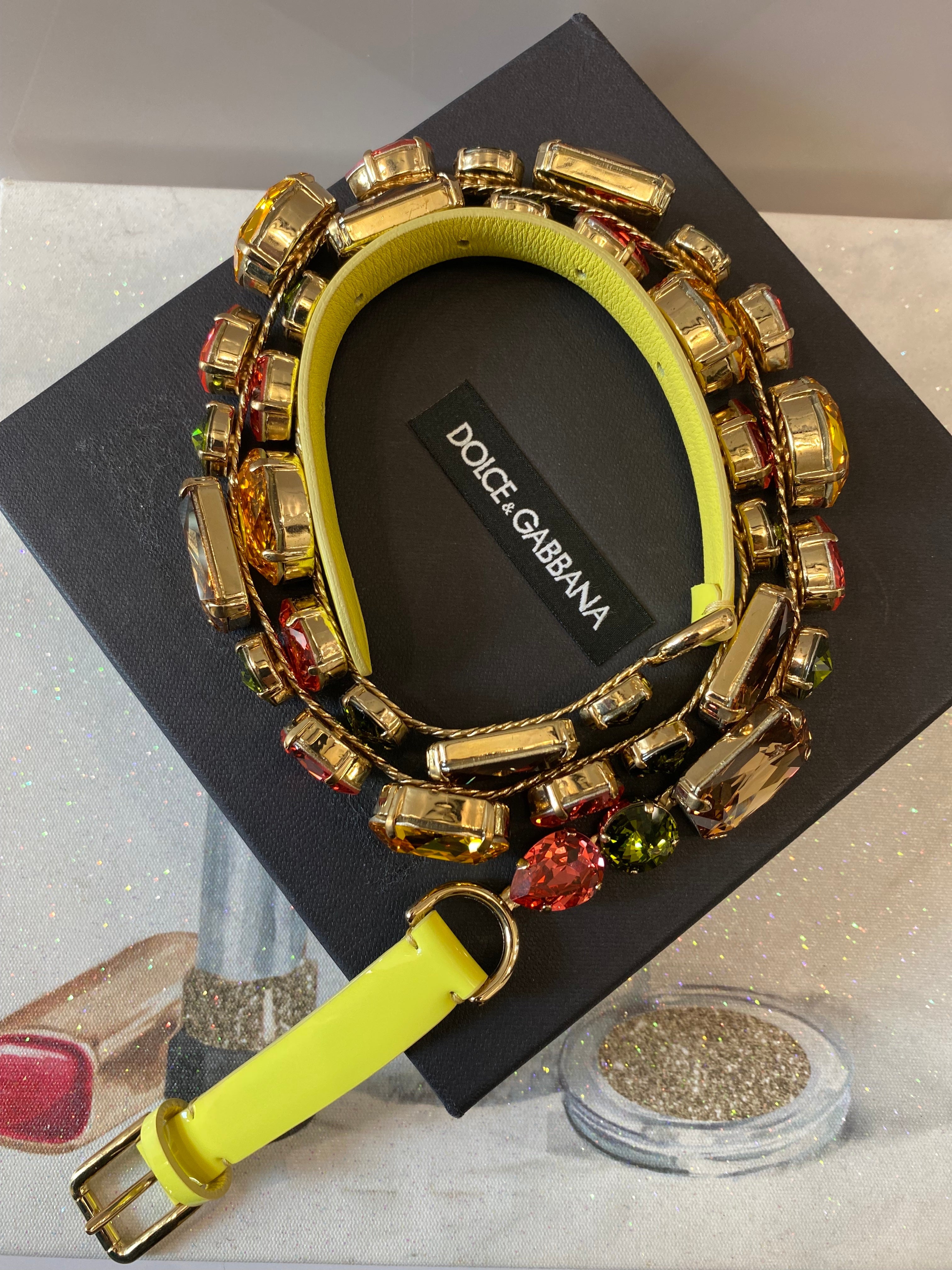 DOLCE & GABBANA YELLOW GOLD MULTICOLOR CRYSTALS WAIST BELT