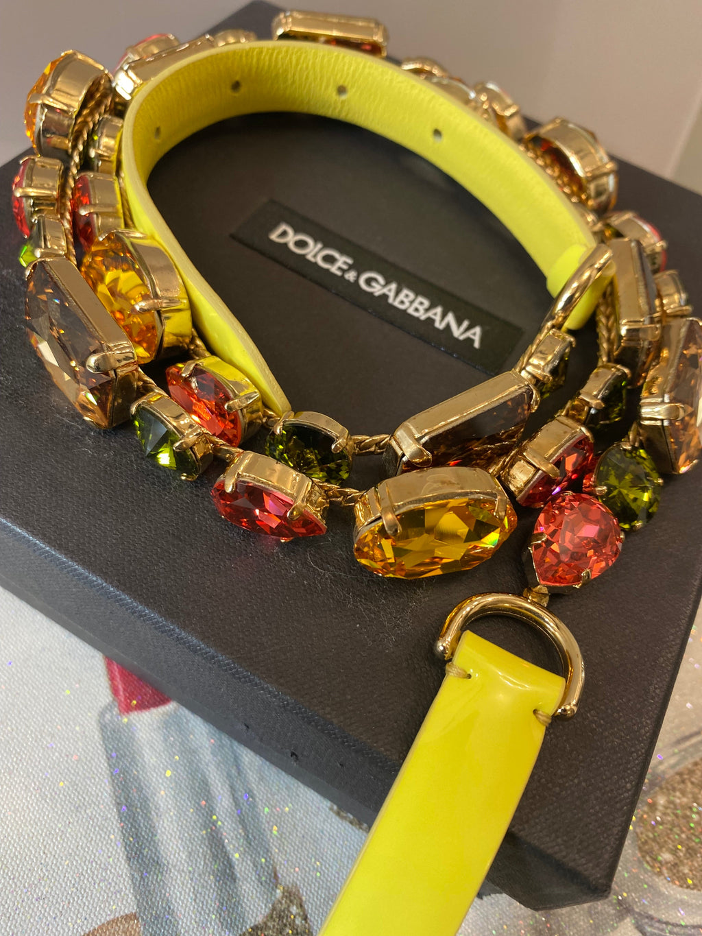 DOLCE & GABBANA YELLOW GOLD MULTICOLOR CRYSTALS WAIST BELT