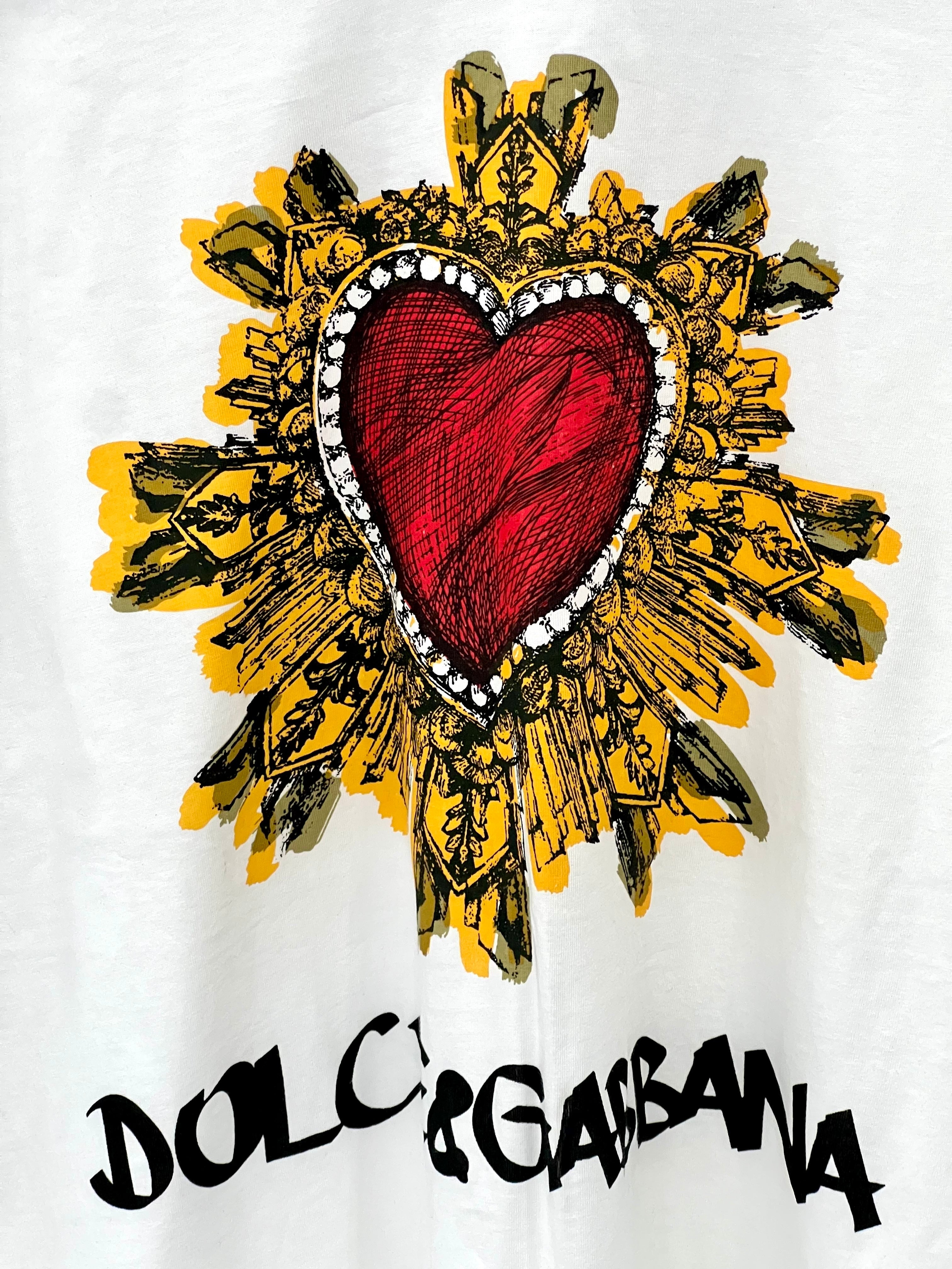 DOLCE &amp; GABBANA HEART CREST PRINT T-SHIRT