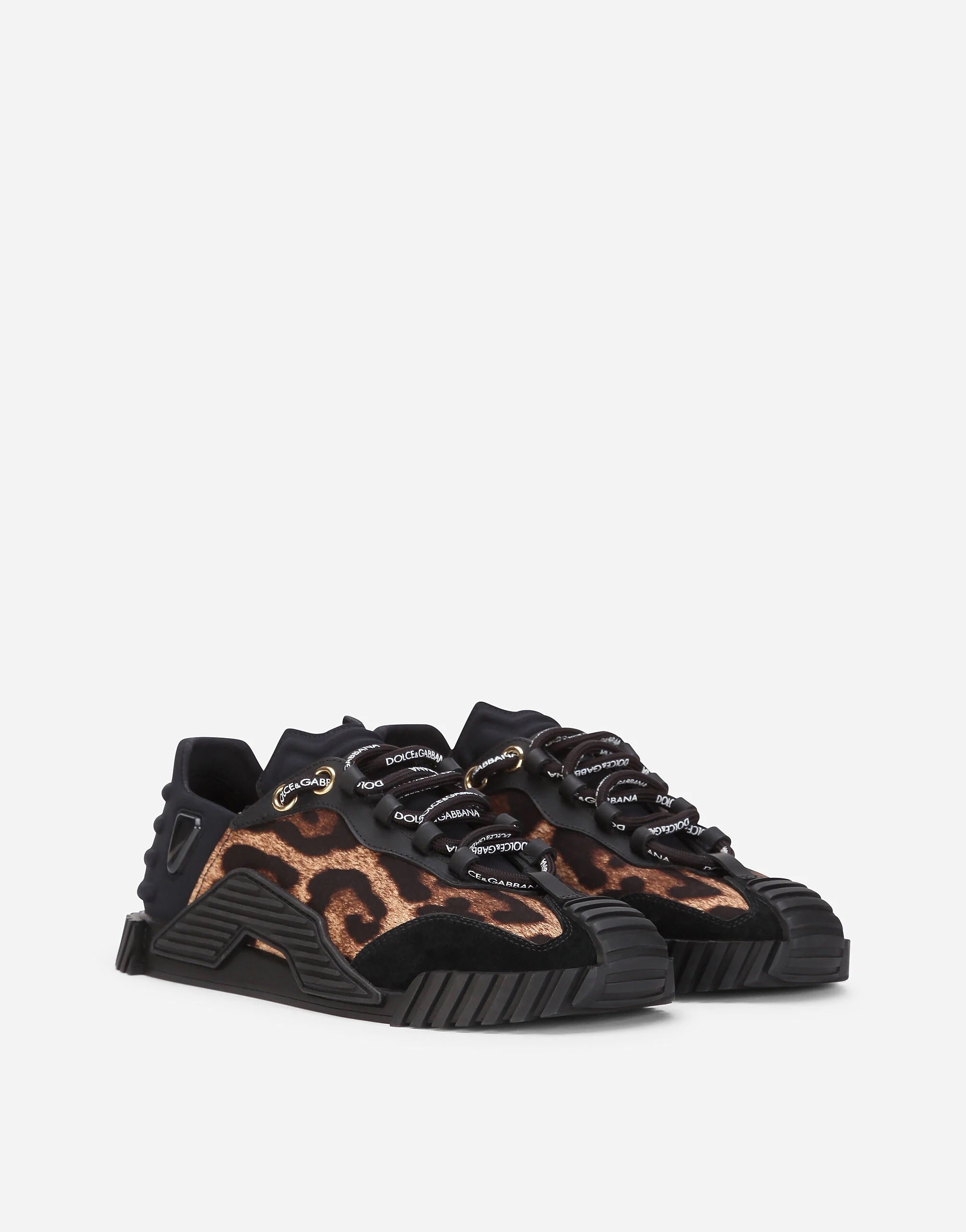 DOLCE & GABBANA BLACK LEOPARD NS1 LOW-TOP SNEAKERS