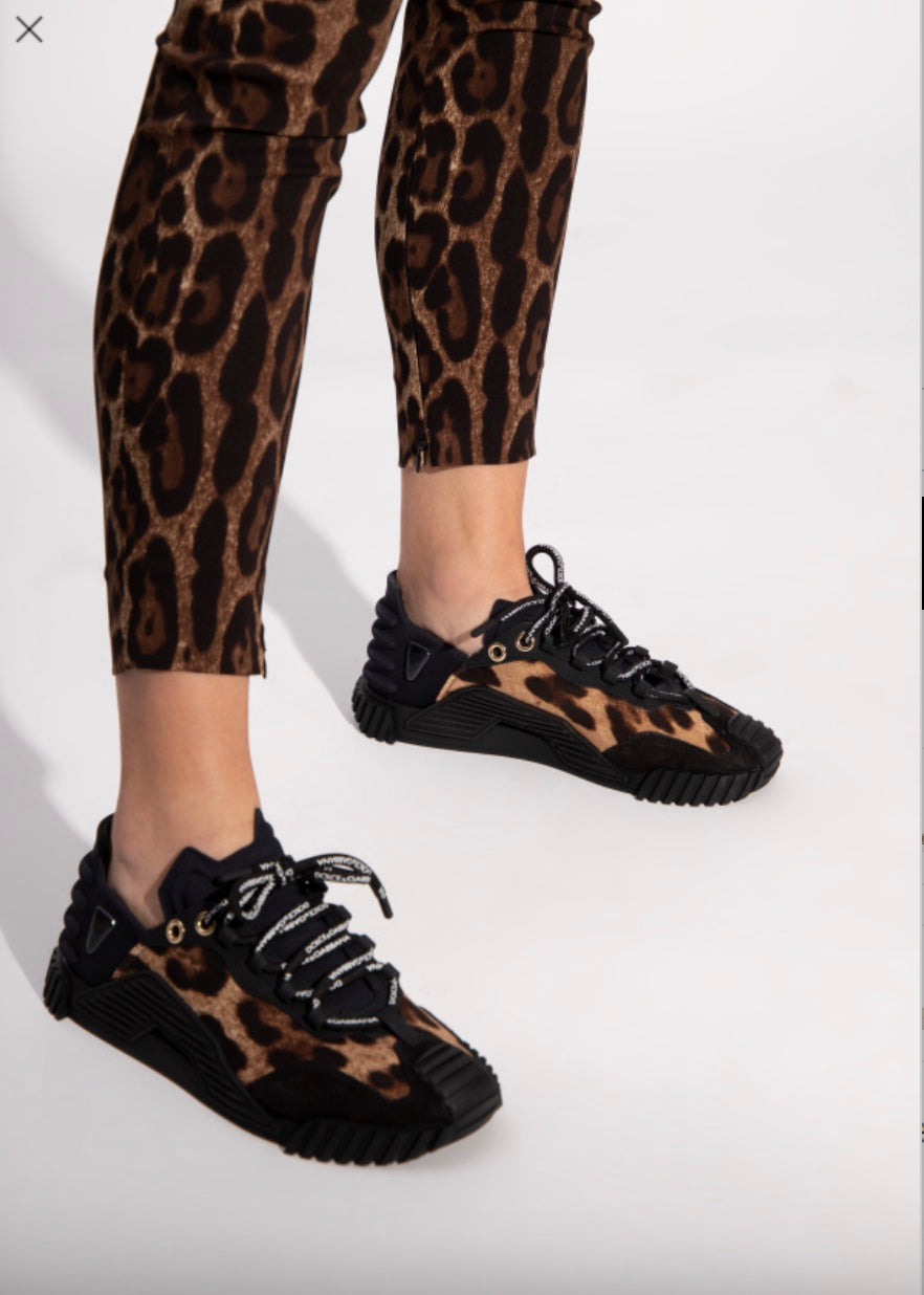 DOLCE & GABBANA BLACK LEOPARD NS1 LOW-TOP SNEAKERS