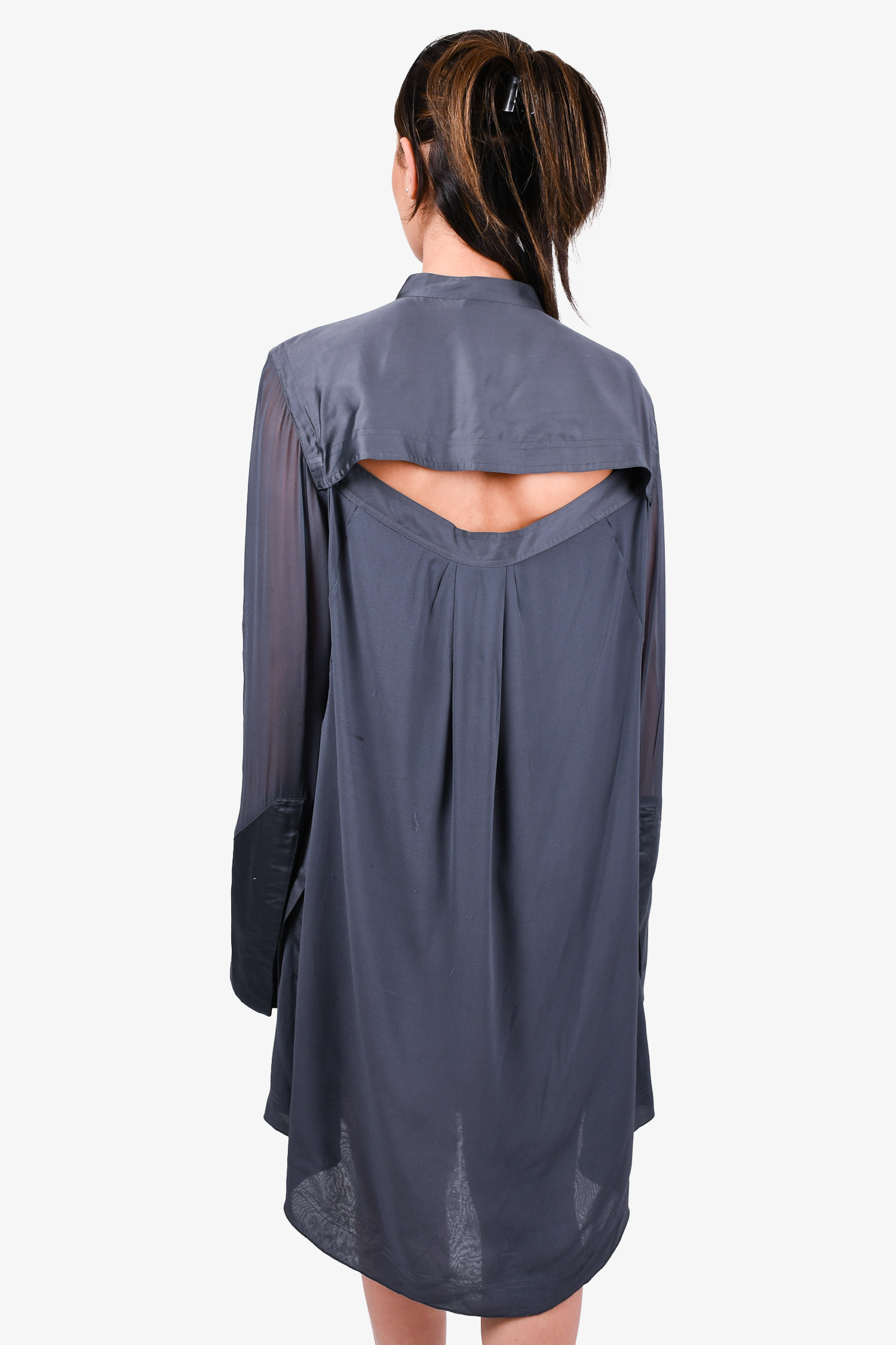 Donna Karan Grey Pleated Front Shirt Dress Size 12